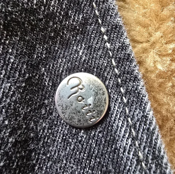 Women's Long Hooded Parka Faux Fur  Distressed Black Denim Statement Jacket - Picture 9 of 15